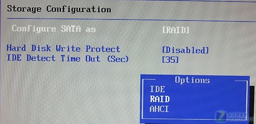 将Configure SATA as选成RAID模式,tt存储